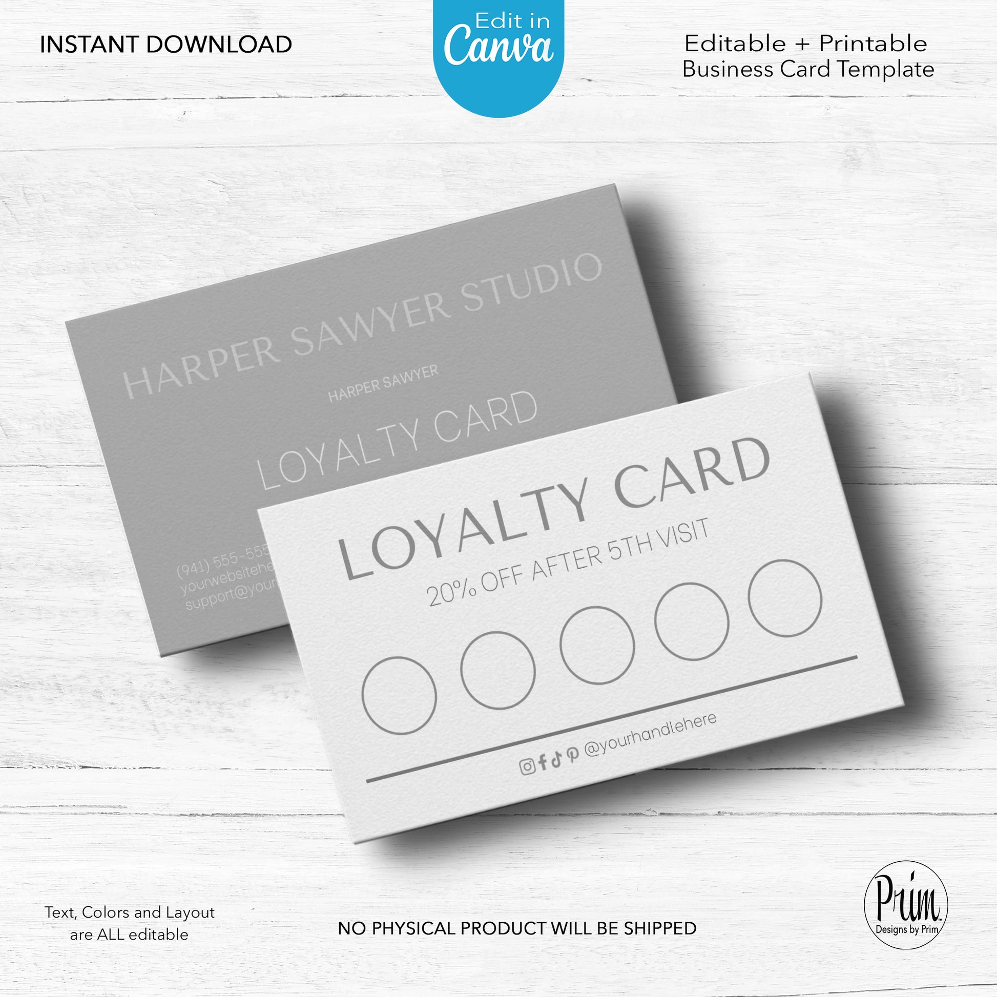 Designs by Prim Simply Modern Loyalty Card Template | Editable Customer Card | Health Beauty Hair Business Template | Design Studio | Realtor Card Template