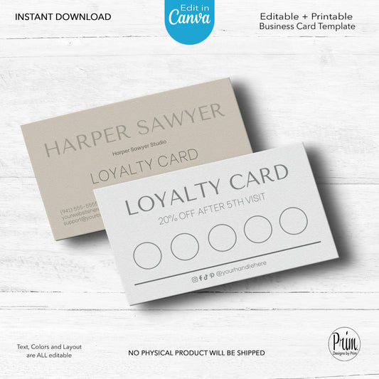 Designs by Prim Simply Modern Loyalty Card Template | Editable Customer Card | Health Beauty Hair Business Template | Design Studio | Realtor Card Template