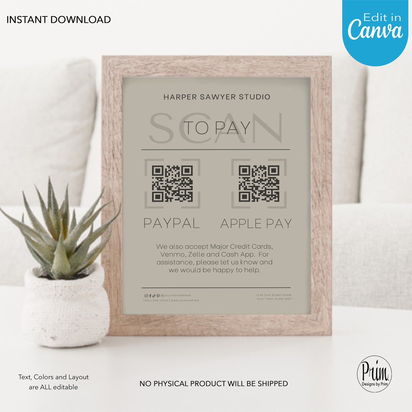 Designs by Prim Simply Modern Business Scan to Pay Card | Editable QR Code Template| Business Card Payment Template | Pay Now Products Services Template