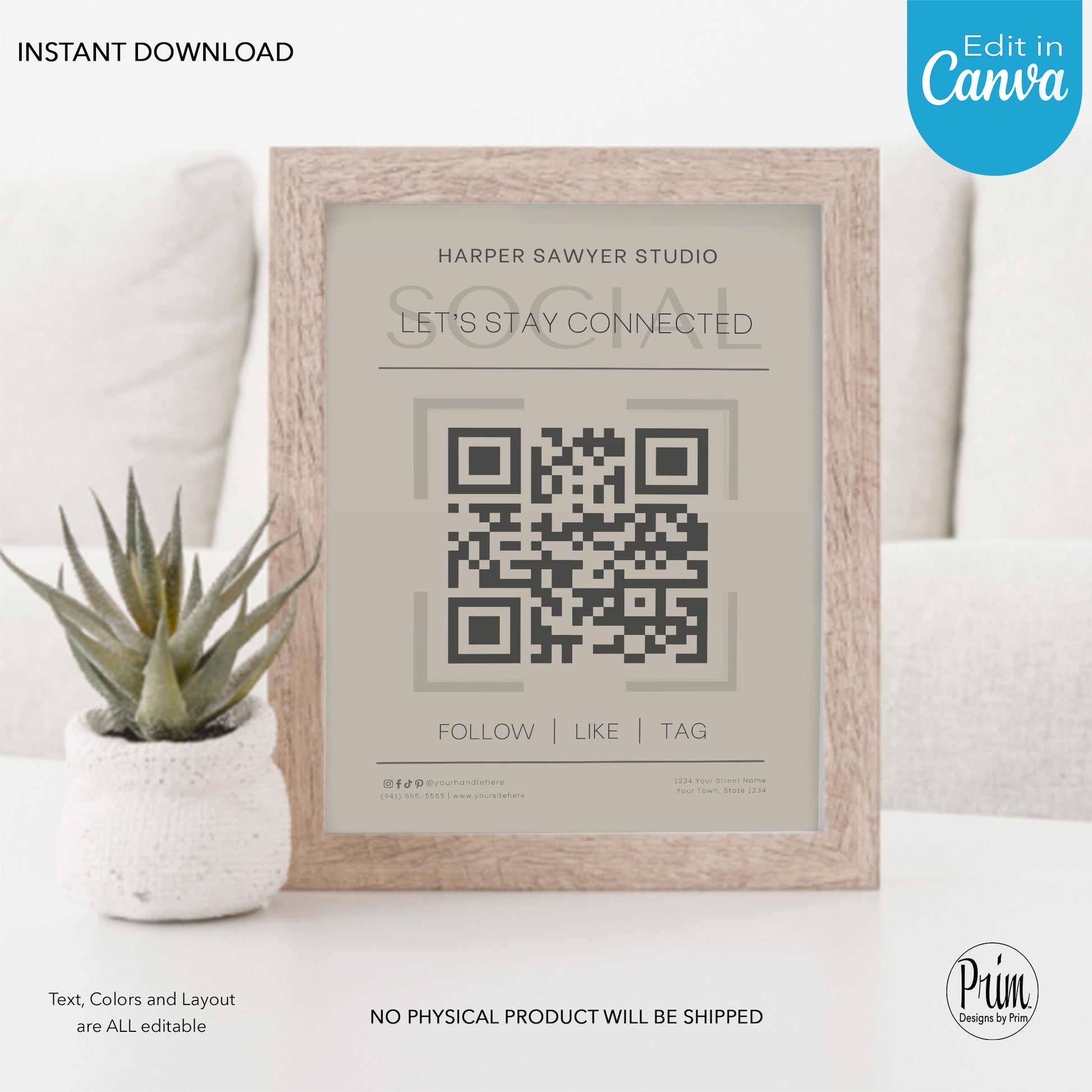 Designs by Prim Simply Modern Business Social Media Template | Editable QR Code Template| Stay Connected Template | Follow Instagram Facebook Template