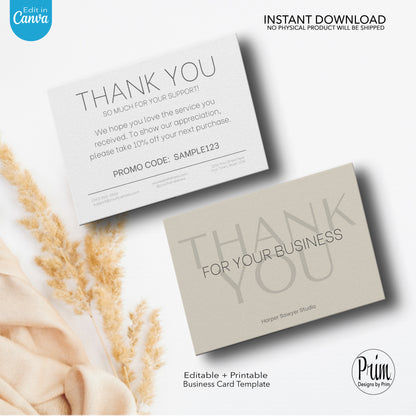 Designs by Prim Simply Modern Thank You Card Template | Editable Purchase Card | Health Beauty Hair Business Template | Design Studio Realtor Card Template