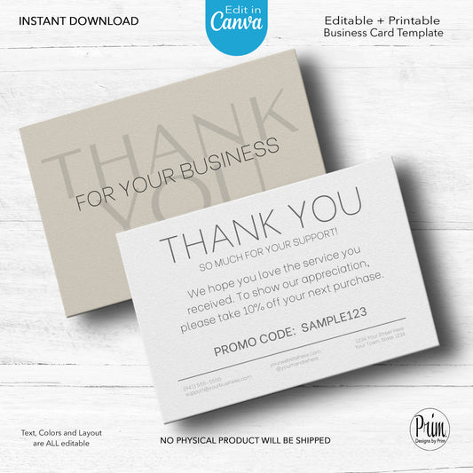 Designs by Prim Simply Modern Thank You Card Template | Editable Purchase Card | Health Beauty Hair Business Template | Design Studio Realtor Card Template