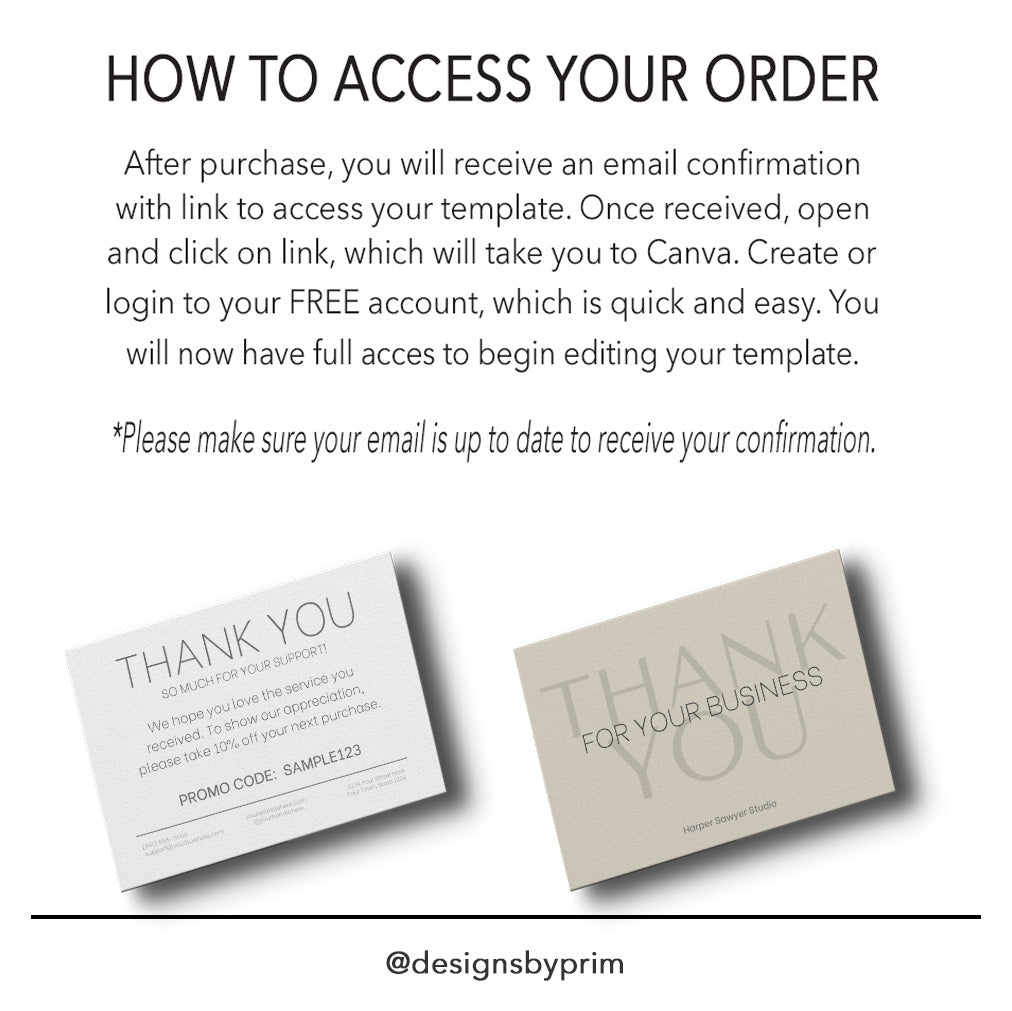 Designs by Prim Simply Modern Thank You Card Template | Editable Purchase Card | Health Beauty Hair Business Template | Design Studio Realtor Card Template