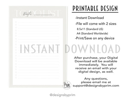 Designs by Prim To-Do List Digital Printable Planner Beige | Daily Planner Productivity Tool Task Management Time Manager Checklist Organizer Personal Task