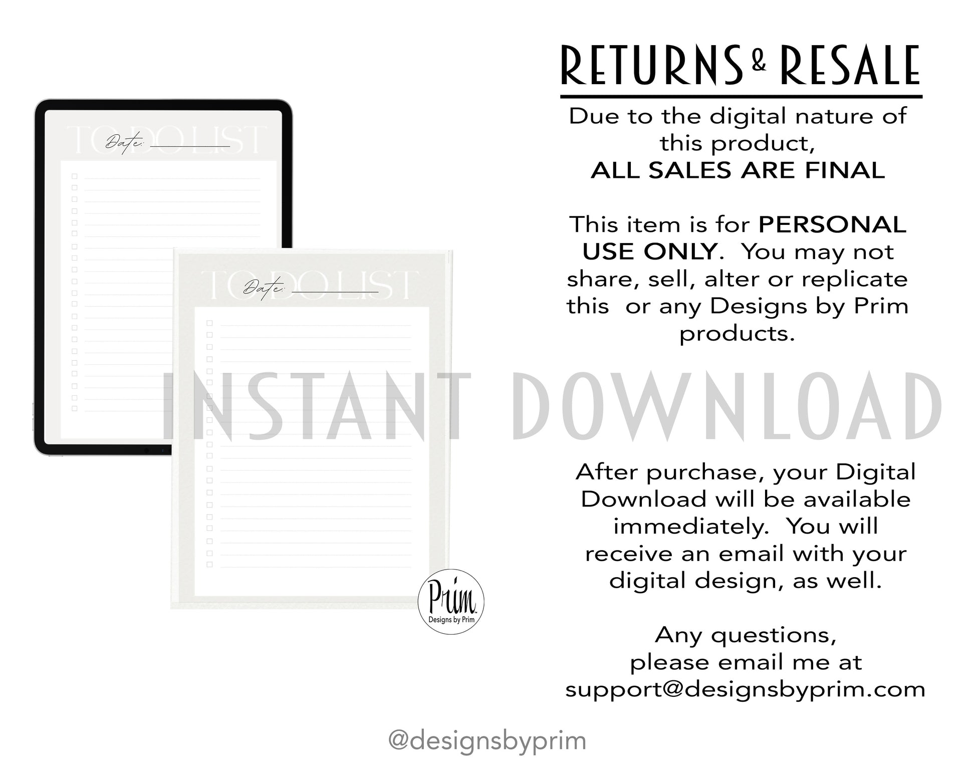 Designs by Prim To-Do List Digital Printable Planner Beige | Daily Planner Productivity Tool Task Management Time Manager Checklist Organizer Personal Task