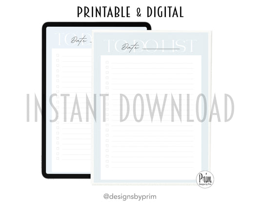 Designs by Prim To-Do List Digital Printable Planner Blue | Daily Planner Productivity Tool Task Management Time Manager Checklist Organizer Personal Task