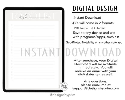 Designs by Prim To-Do List Digital Printable Planner Beige | Daily Planner Productivity Tool Task Management Time Manager Checklist Organizer Personal Task