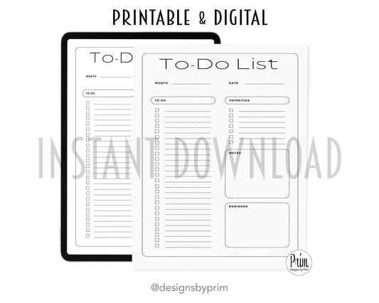  Designs by Prim To-Do List Digital Printable Planner Belgin | Daily Planner Productivity Tool Task Management Time Manager Checklist Organizer Personal Task