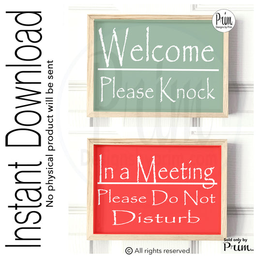 Designs by Prim Welcome Please Knock In a Meeting Please Do Not Disturb Digital Prints Instant Download Unavailable Office Business Counselor Therapist Busy