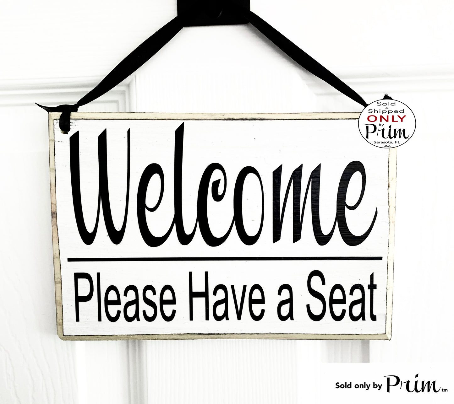 Designs by Prim 8x6 Welcome Please Have a Seat Custom Wood Sign | With a Client Please Wait Inside  In Progress Salon Spa Office In Session Door Plaque