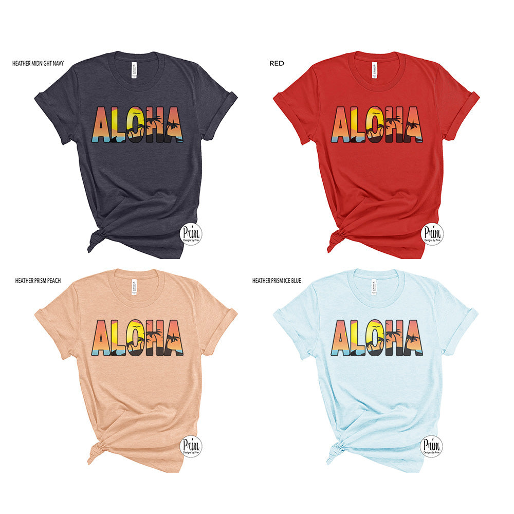 Designs by Prim Aloha Hawaiian Tropical Soft Unisex Shirt | Hawaii Oahu Honolulu Da Kine Hello Sunset Palms North Shore Graphic Tee Shirt