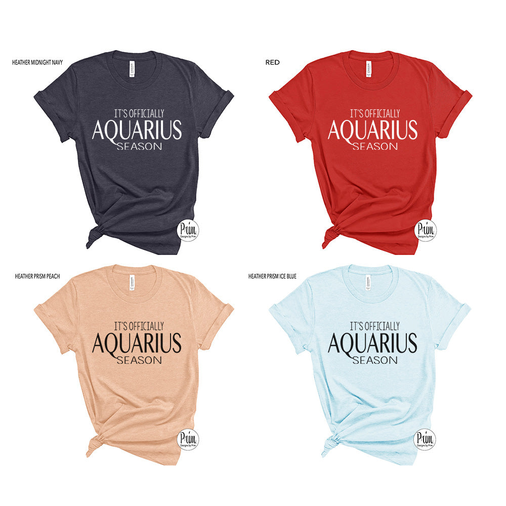 Designs by Prim It's Officially Aquarius Season Soft Unisex T-Shirt | Constellation Zodiac Astrology Horoscope Birthday Gift Graphic Tee 