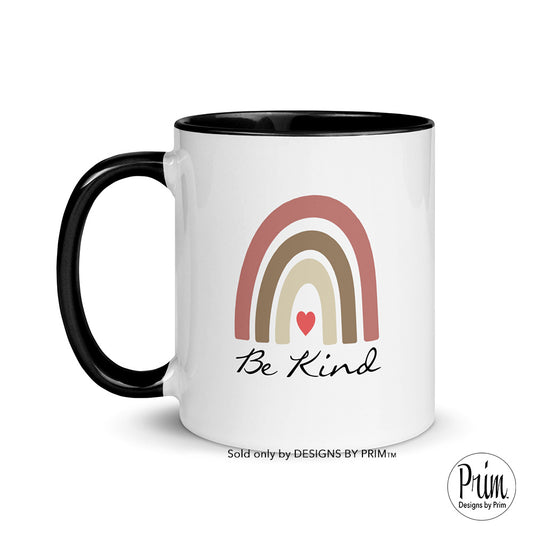 Designs by Prim Be Kind Boho Rainbow 11 Ounce Ceramic Mug | Women Inspirational Positive Kindness Strong Quote Love Heart Rainbow Graphic Coffee Tea Mug