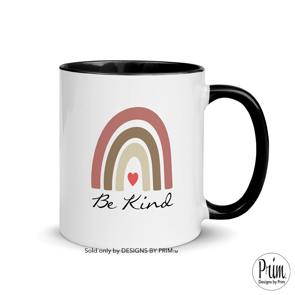 Be Kind Boho Rainbow 11 Ounce Ceramic Mug | Women Inspirational Positive Kindness Strong Quote Love Heart Rainbow Graphic Coffee Tea Mug