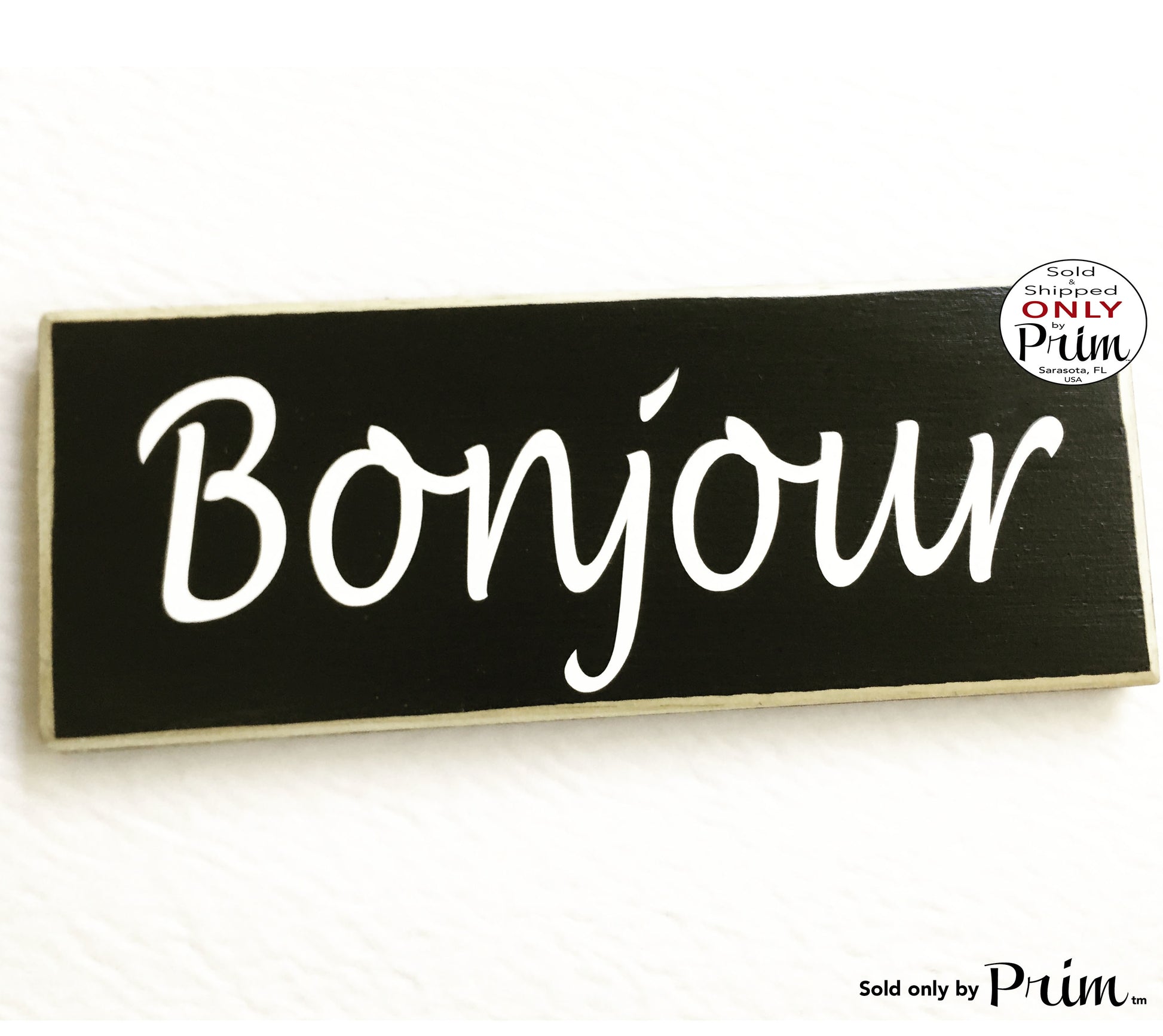 10x4 Bonjour French Hello Custom Wood Sign Paris Chic Welcome Door Plaque 