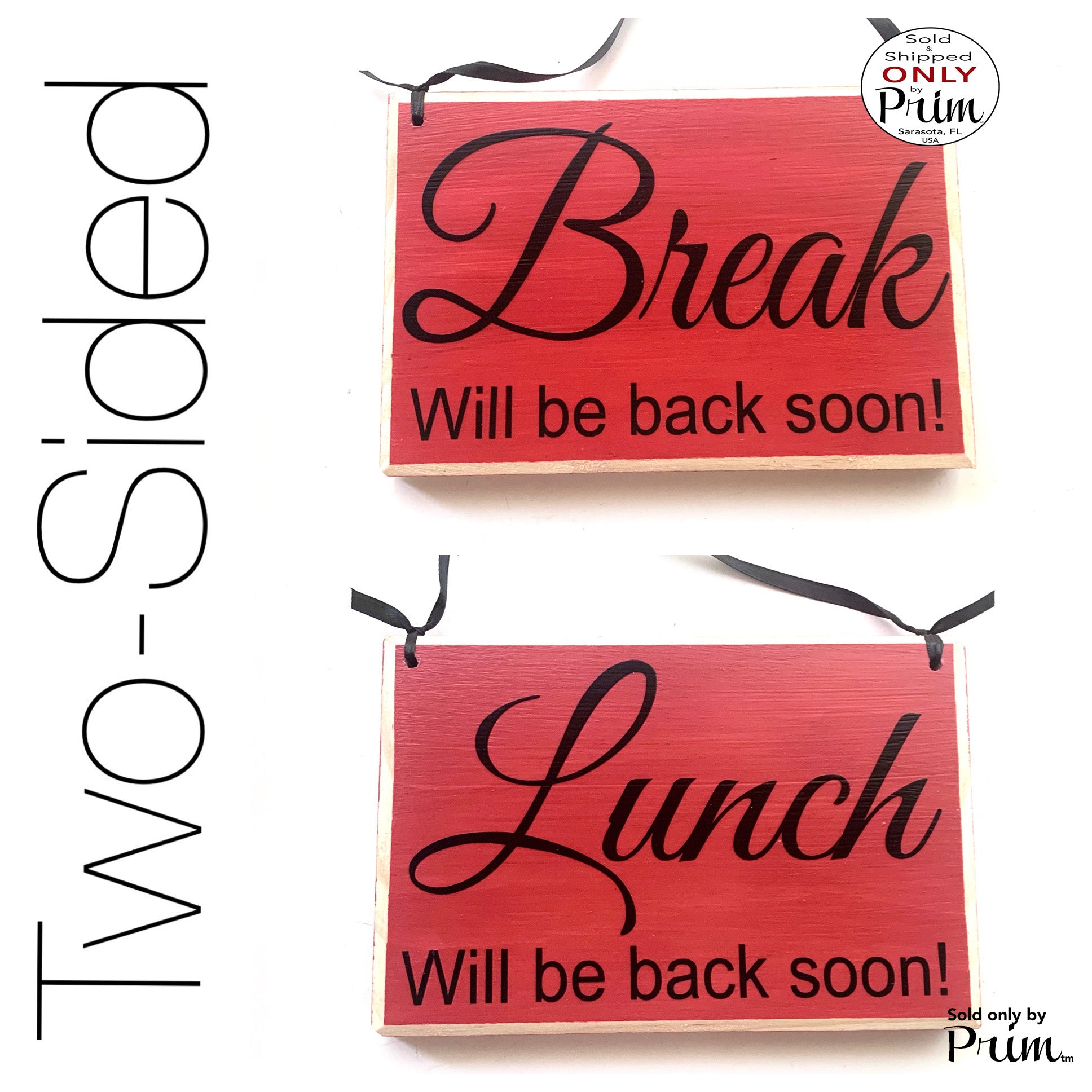 Designs by Prim Lunch Break Will Be Back Soon Two Sided 8x6 Out of Office Sorry We Missed You Custom Wood Sign Open Closed Spa Salon Office Door Hanger