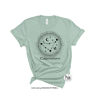 Designs by Prim Capricorn Constellation Zodiac Unisex Soft Unisex | Astrology Horoscope 12 Months Birthday Gift Graphic Tee