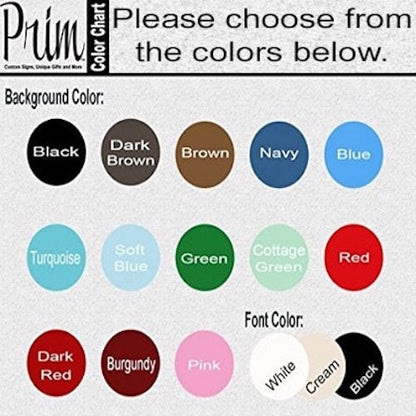 Designs by Prim Custom Wood Signs Color Chart