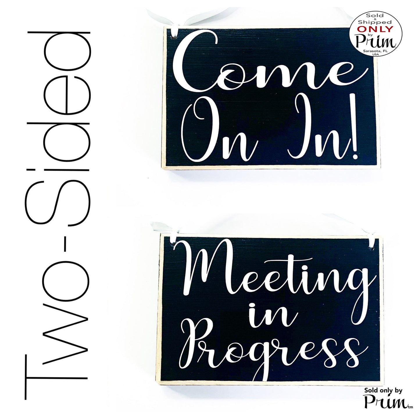 Two Sided 8x6 Come On In Meeting In Progress Please Do Not Disturb Custom Wood Sign Welcome Therapy Conference Spa Salon Office Door Hanger