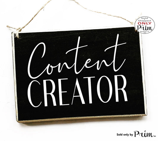 Designs by Prim 8x6 Content Creator Custom Wood Sign | Influencer Instagram TikTok YouTube Facebook Digital Creator Designer Door Wall Hanger Plaque