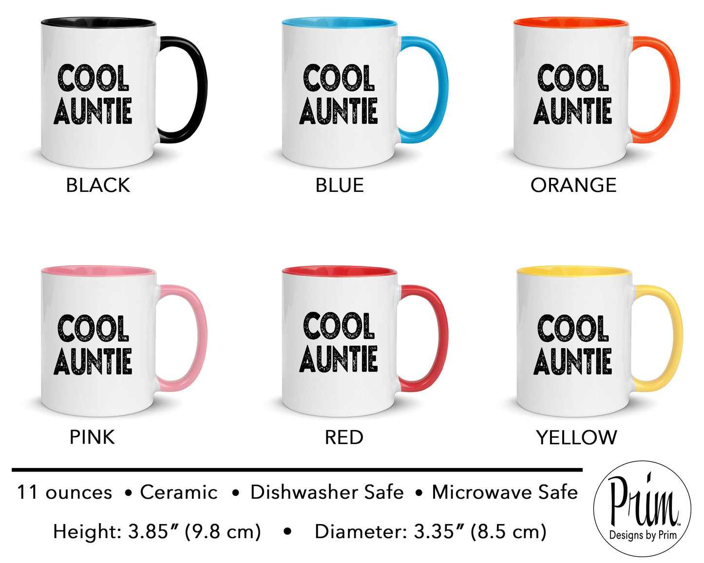 Designs by Prim Cool Auntie 11 Ounce Ceramic Mug | Aunt Life Gift for Sister Pregnancy Announcement to Aunt Funny Graphic Coffee Tea Cup