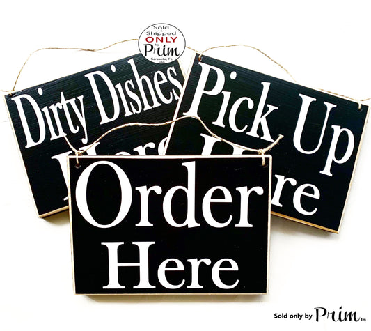 10x8 Trio Set (3 Signs) Dirty Dished Order Here Pick Up Around the Corner Restaurant Cafe Coffee House Kitchen Counter Cashier Wall Plaque