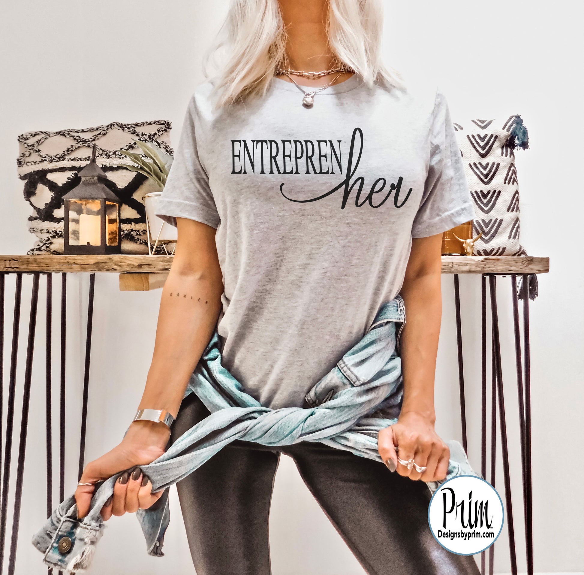 Designs by Prim Entrepren HER Soft Unisex T-Shirt | Hustle She-EO Entrepreneur Work Hard Play Hard Girl Boss Hustler Motivational Graphic Screen Print Top