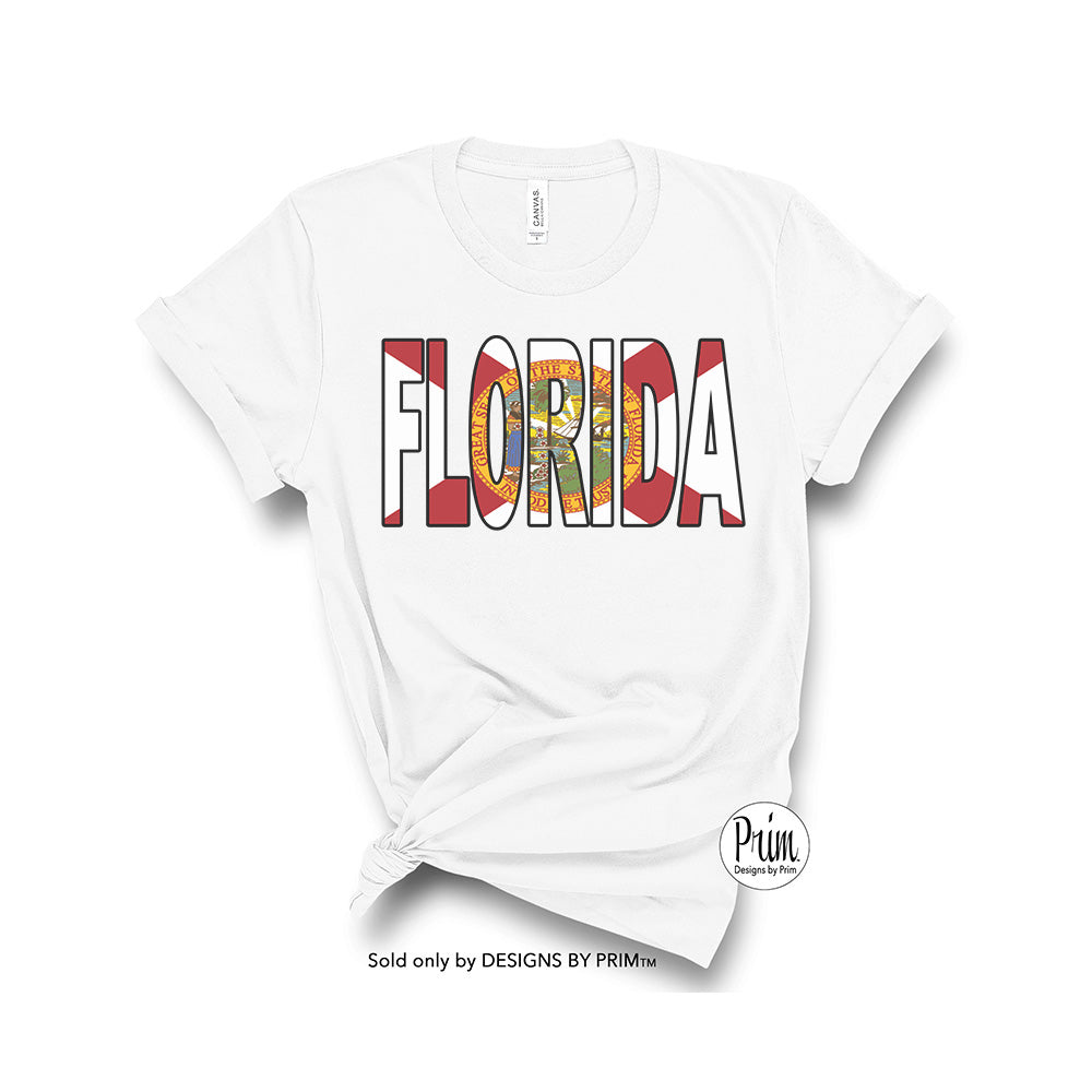 Designs by Prim Florida Flag Unisex Soft Shirt | Florida Flag State Florida Strong Proud Floridian The Sunshines State Pride Graphic Tee Top