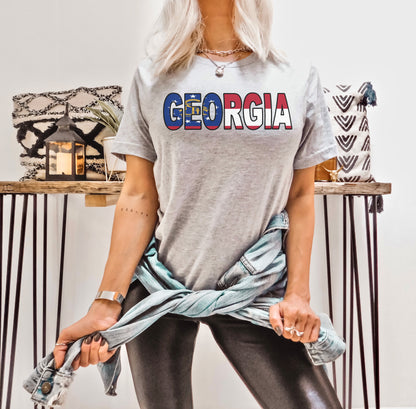 Designs by Prim Georgia State Flag Unisex Soft Shirt | Atlanta Flag State The Peach State Atlanta Braves Southern Hospitality Goober State Graphic Tee Top