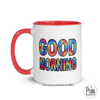 Designs by Prim Good Morning Tie Dye Ceramic 11 Ounce Coffee Mug | Fun Hippie Groovy Boho Colorful Breakfast Blend Coffee Tea Cup