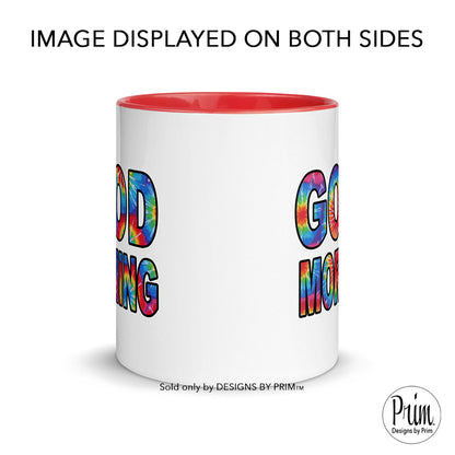 Designs by Prim Good Morning Tie Dye Ceramic 11 Ounce Coffee Mug | Fun Hippie Groovy Boho Colorful Breakfast Blend Coffee Tea Cup