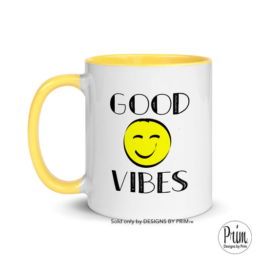 Designs by Prim Good Vibes Smiley Face 11 Ounce Ceramic Mug | Keep Smiling Have a Good Day Positivity Inspirational Coffee Tea Mug