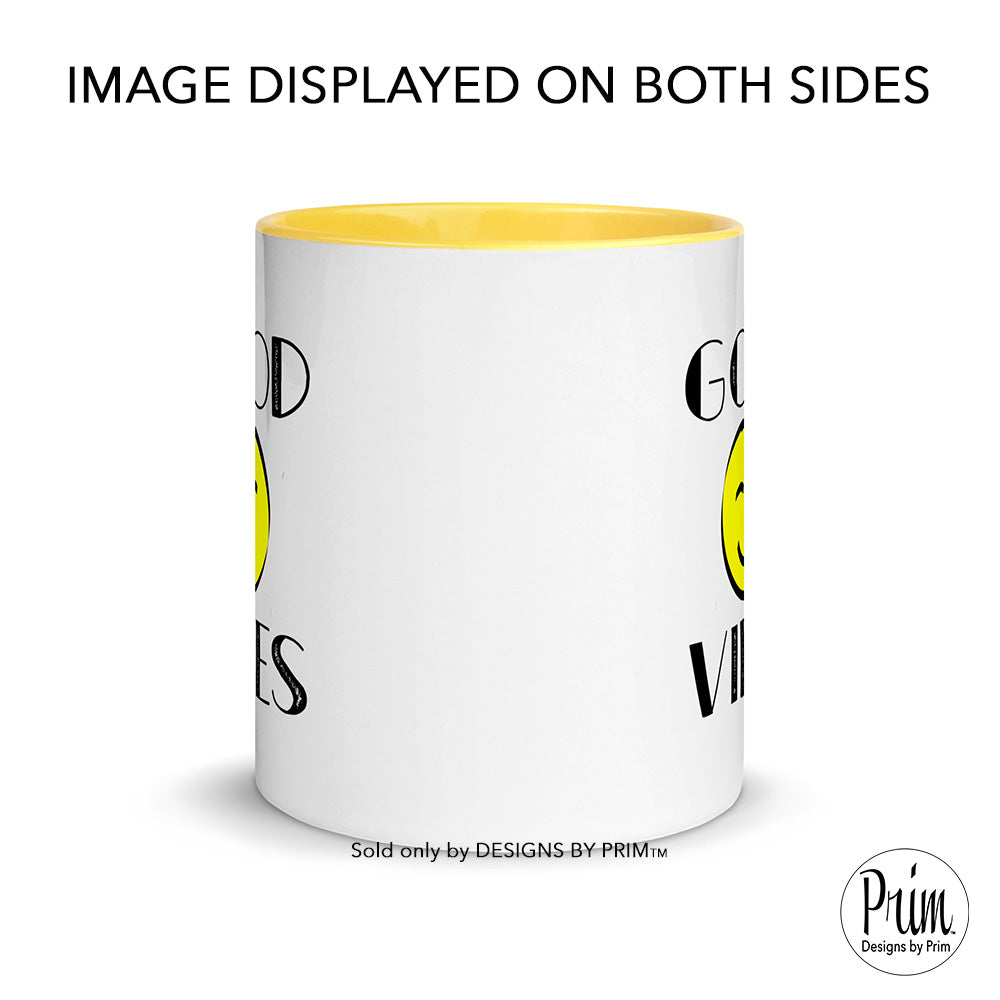 Designs by Prim Good Vibes Smiley Face 11 Ounce Ceramic Mug | Keep Smiling Have a Good Day Positivity Inspirational Coffee Tea Mug