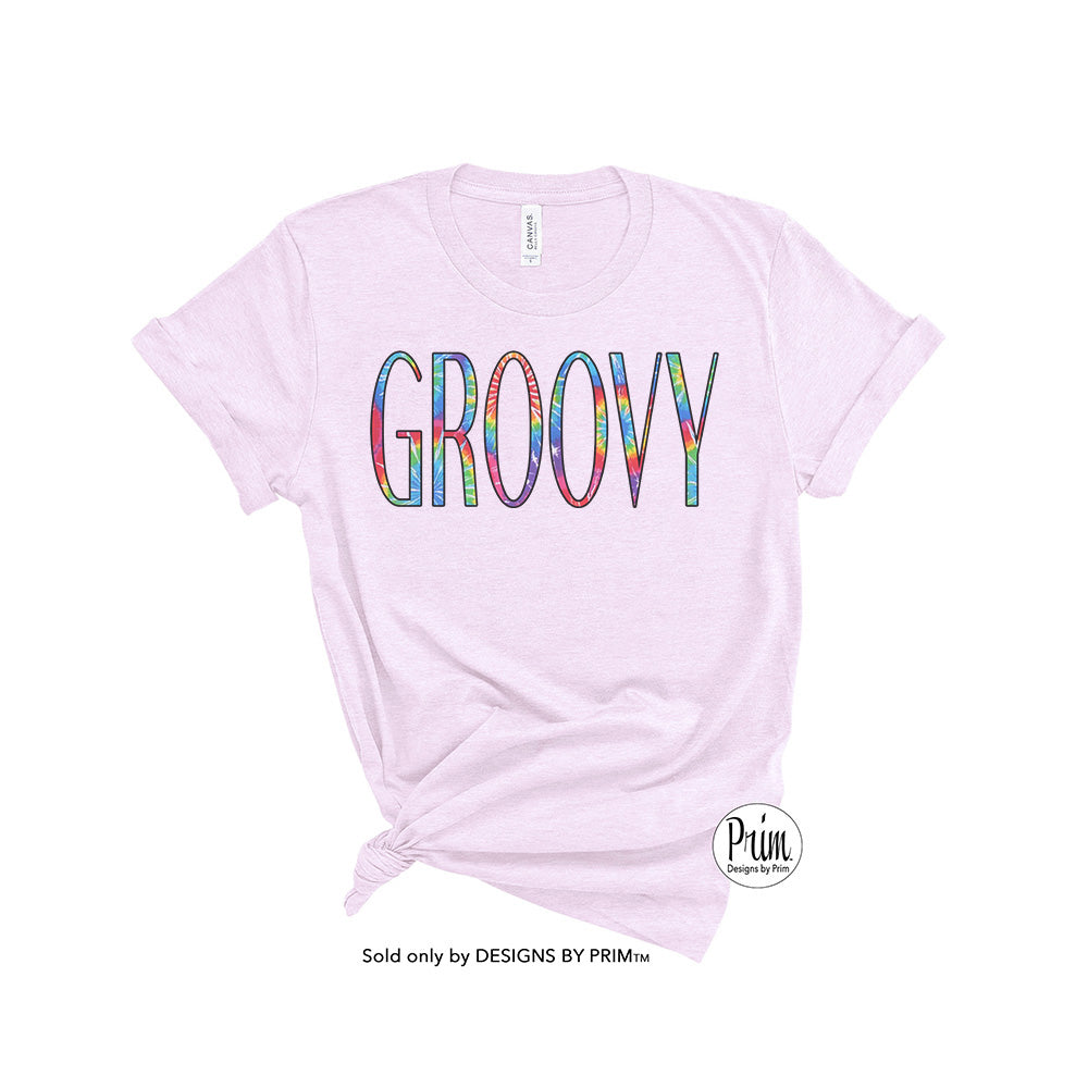 Designs by Prim Groovy Tie Dye Soft Unisex T-Shirt | Good Vibes Be Happy Smile Positive Vibes Good Day Peace Love and Harmony Hippie Boho Graphic Tee Top