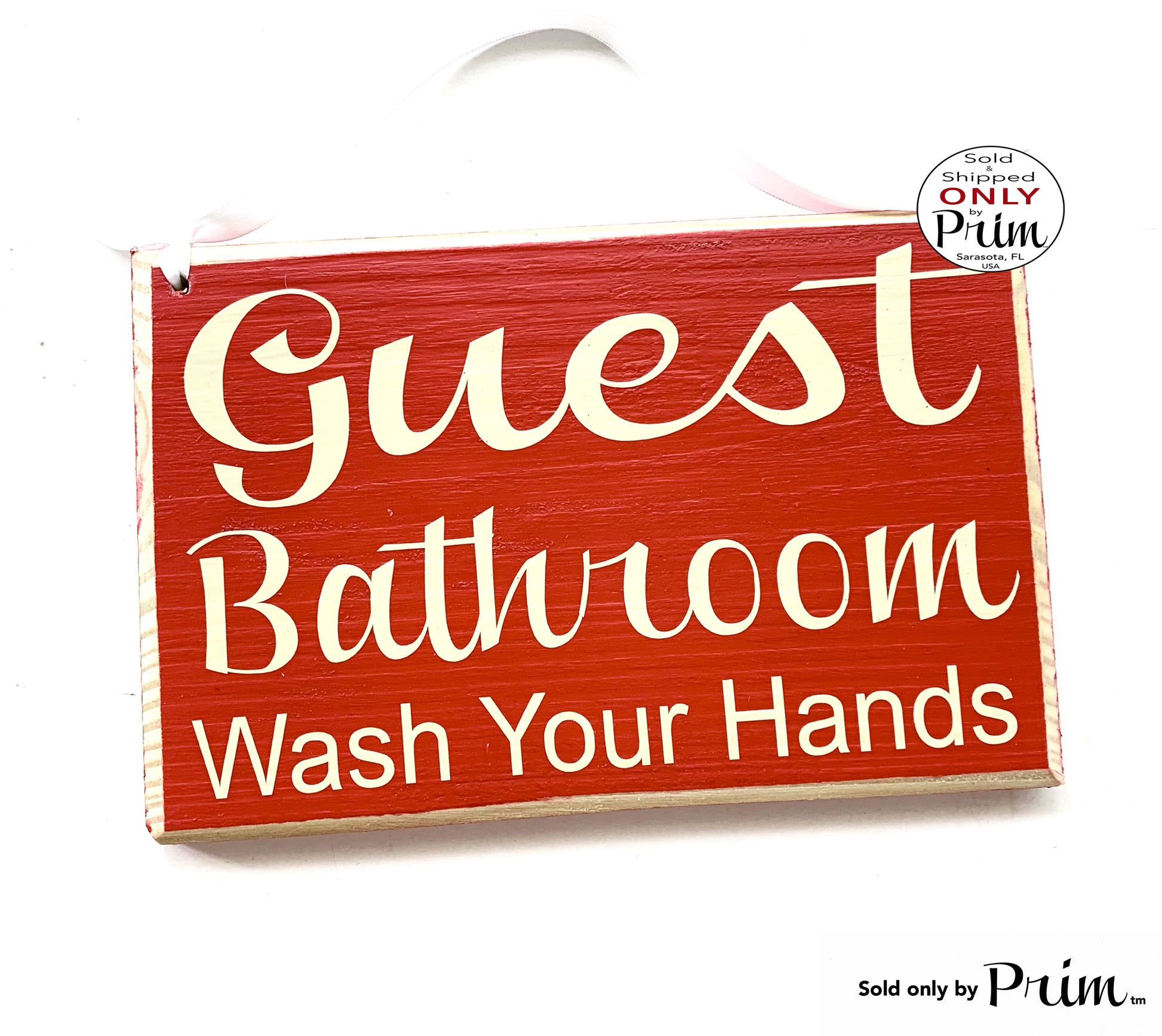 Designs by Prim 8x6 Guest Bathroom Wash Your Hands Custom Wood Sign | Bathroom Restroom Outhouse Washroom airbnb Bed and Breakdast Inn Hotel Door Plaque