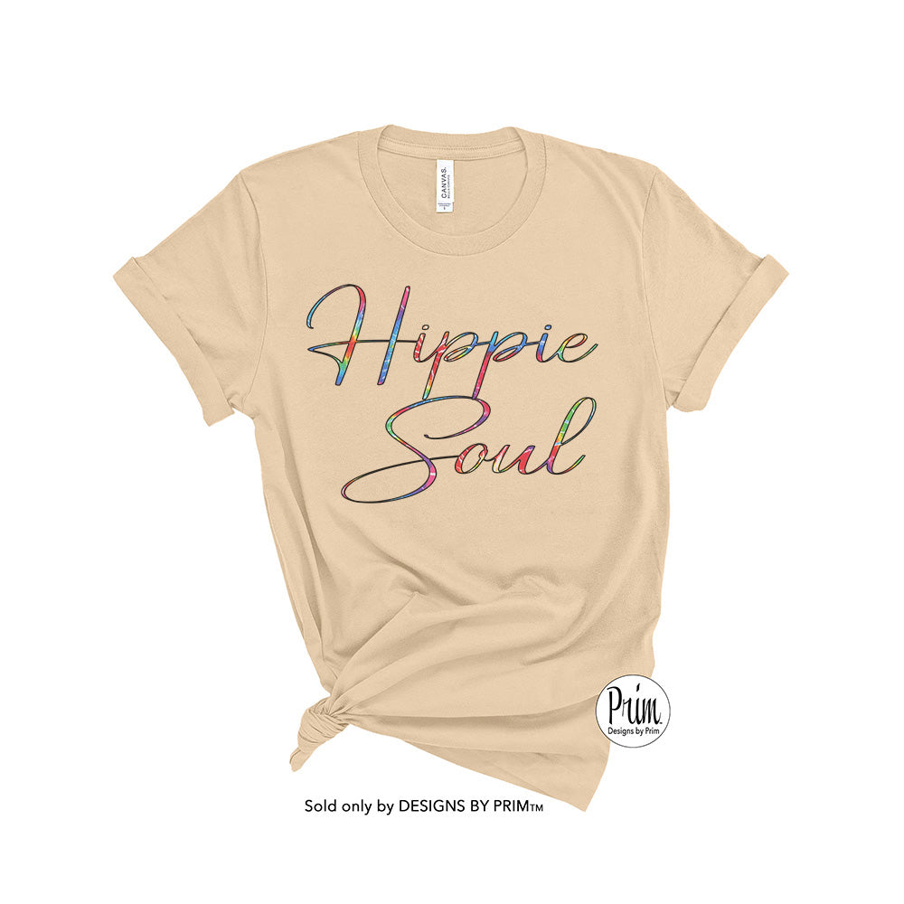 Designs by Prim Hippie Soul Tie Dye Soft Unisex T-Shirt | Groovy Good Vibes Be Happy Smile Positive Vibes Good Day Hippie Love Harmony Boho Graphic Tee Top