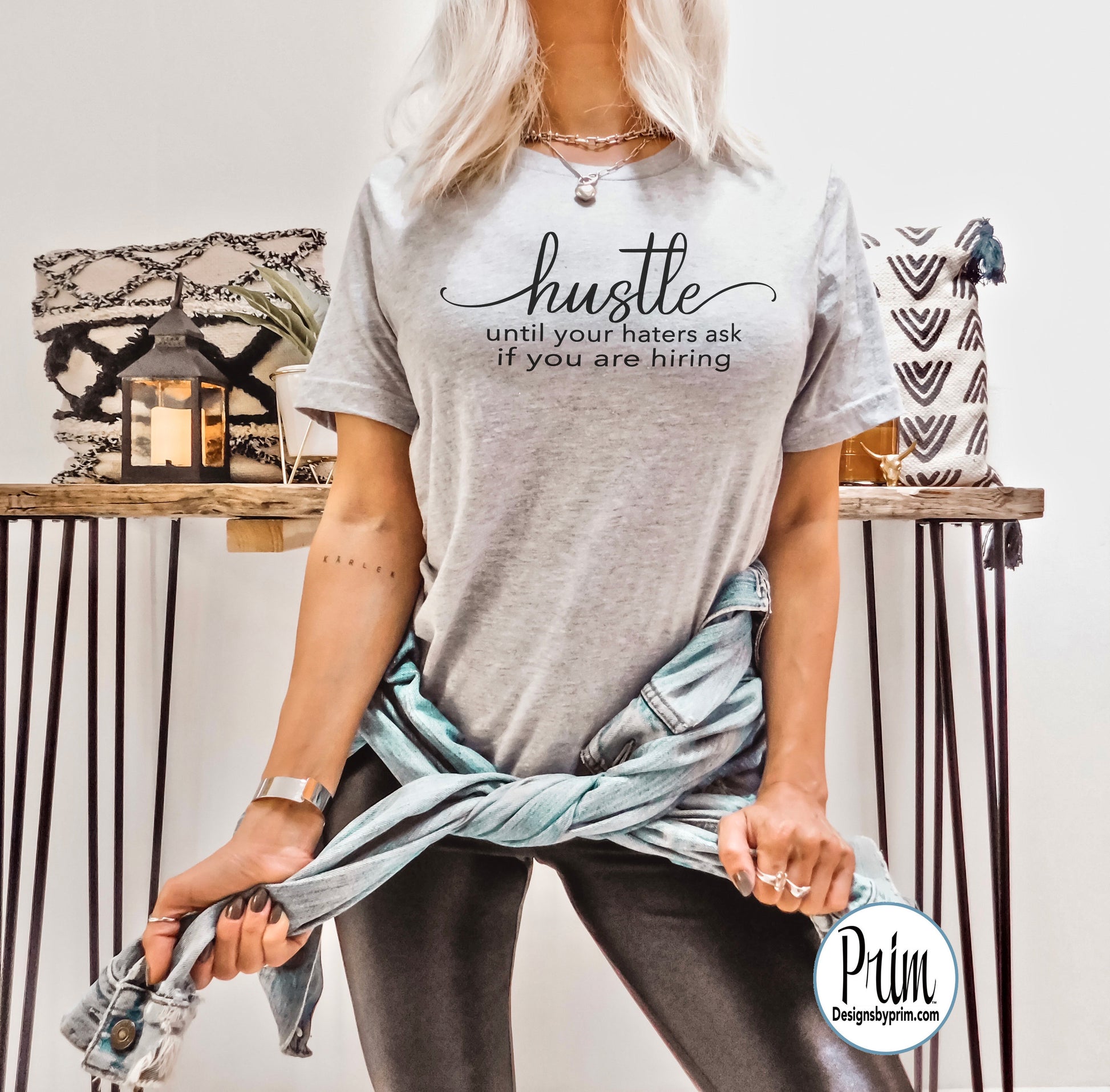Designs by Prim Hustle until the haters ask if you are hiring Soft Unisex T-Shirt | She-EO Entrepreneur Girl Boss Motivational Graphic Screen Print Top