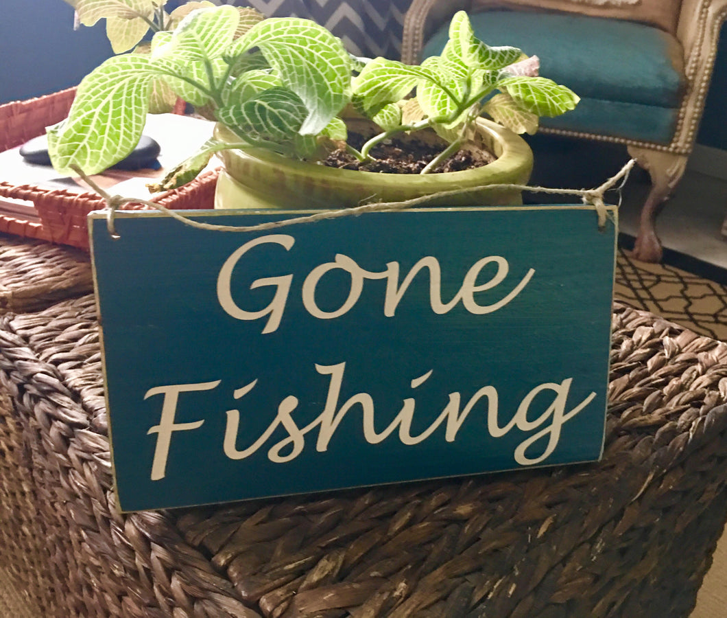 10x6 Gone Fishing Wood Man Cave Sign