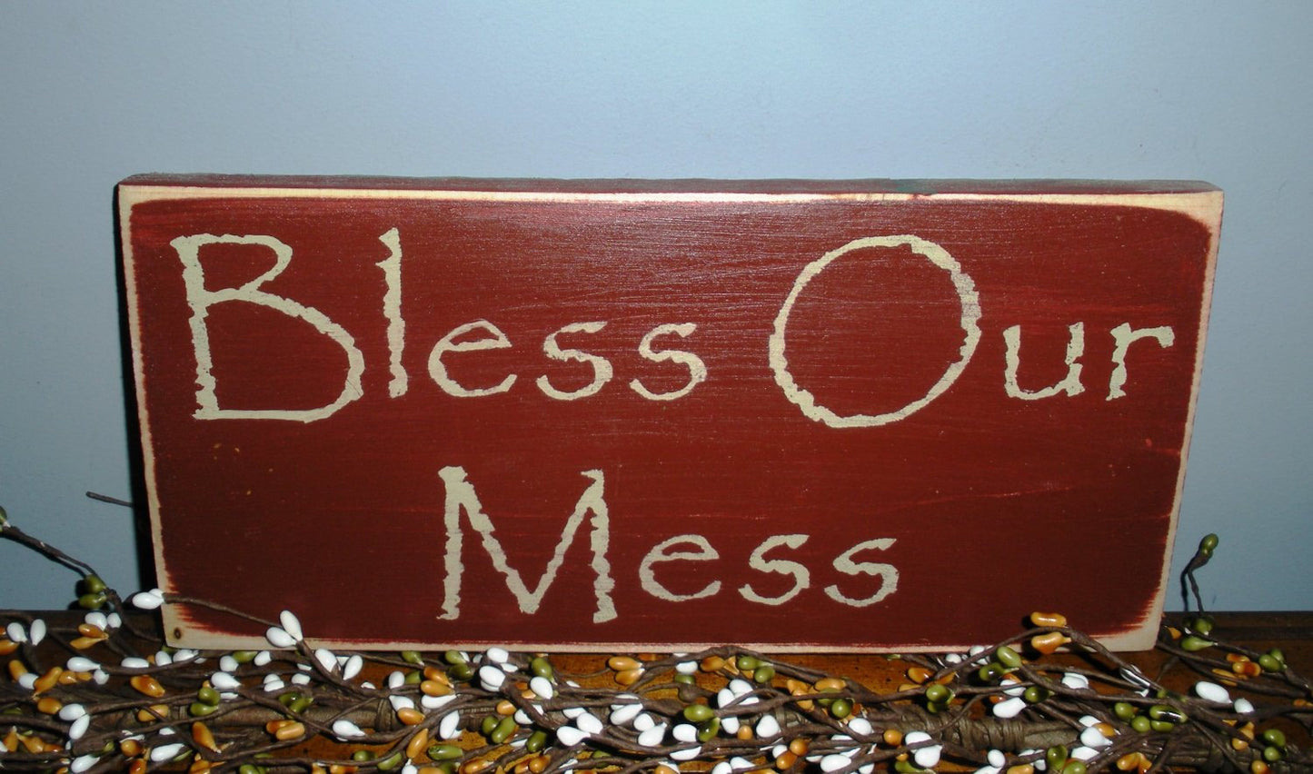12x6 Bless Our Mess Wood Funny Cute Home Sign