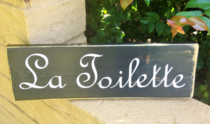 12x4 La Toilette Wood French Bathroom Restroom Sign