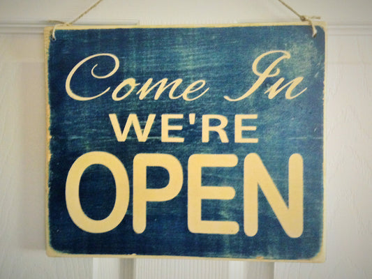 10x8 Come on in We're OPEN Double-Sided Wood Business Sign