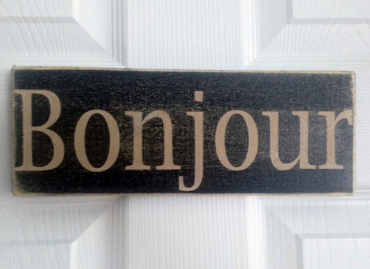 12x6 Bonjour Wood French Hello Sign