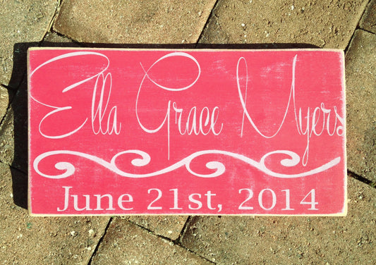 14x8 Custom Baby Name Birth Wood Nursery Sign