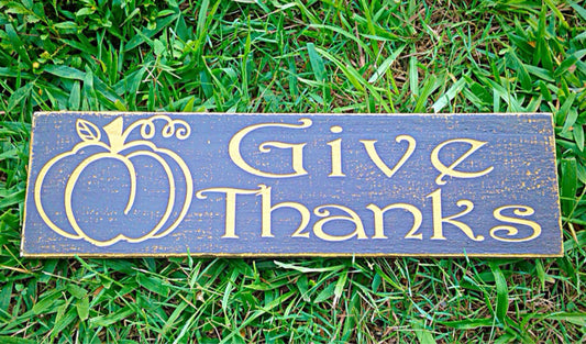 14x6 Give Thanks Wood Autumn Fall Thanksgiving Sign