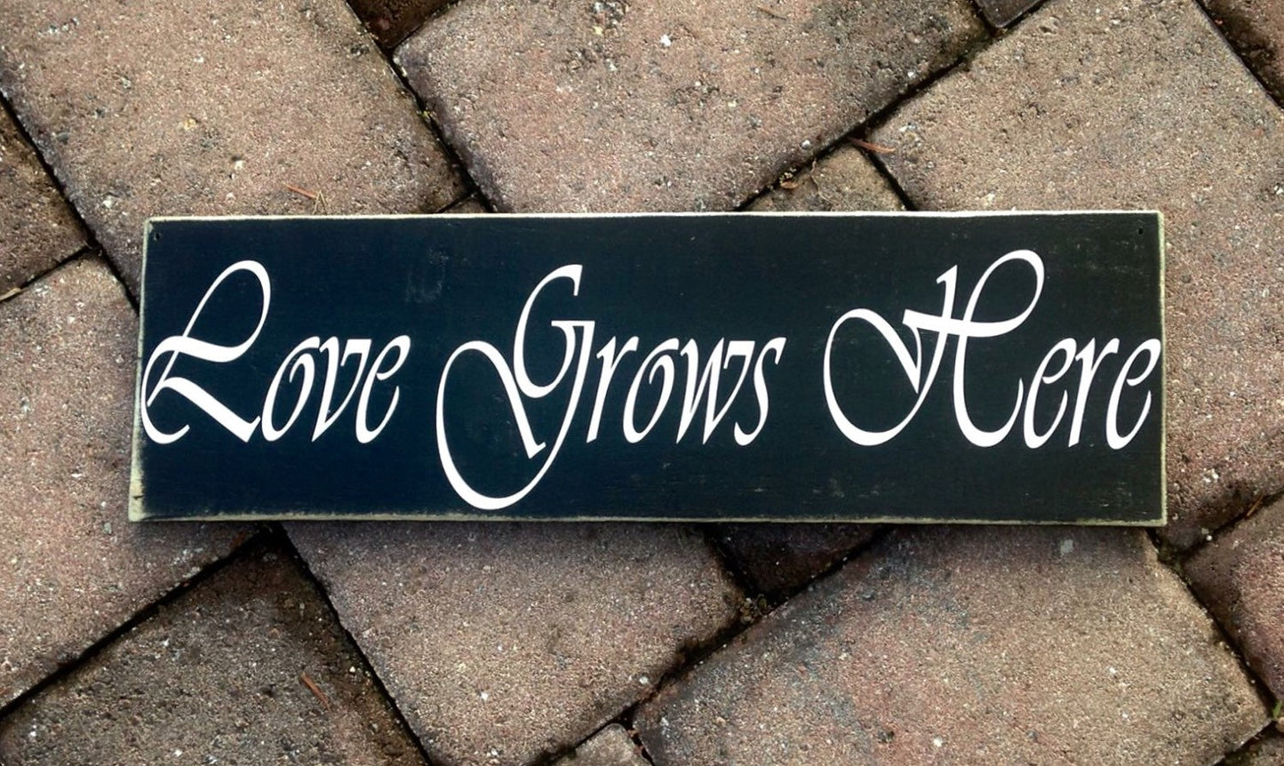 18x6 Love Grows Here Wood Family Sign