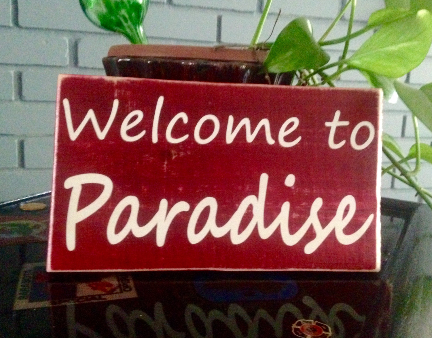 Welcome To Paradise Tropical Tiki Door Wall Custom Wood Sign