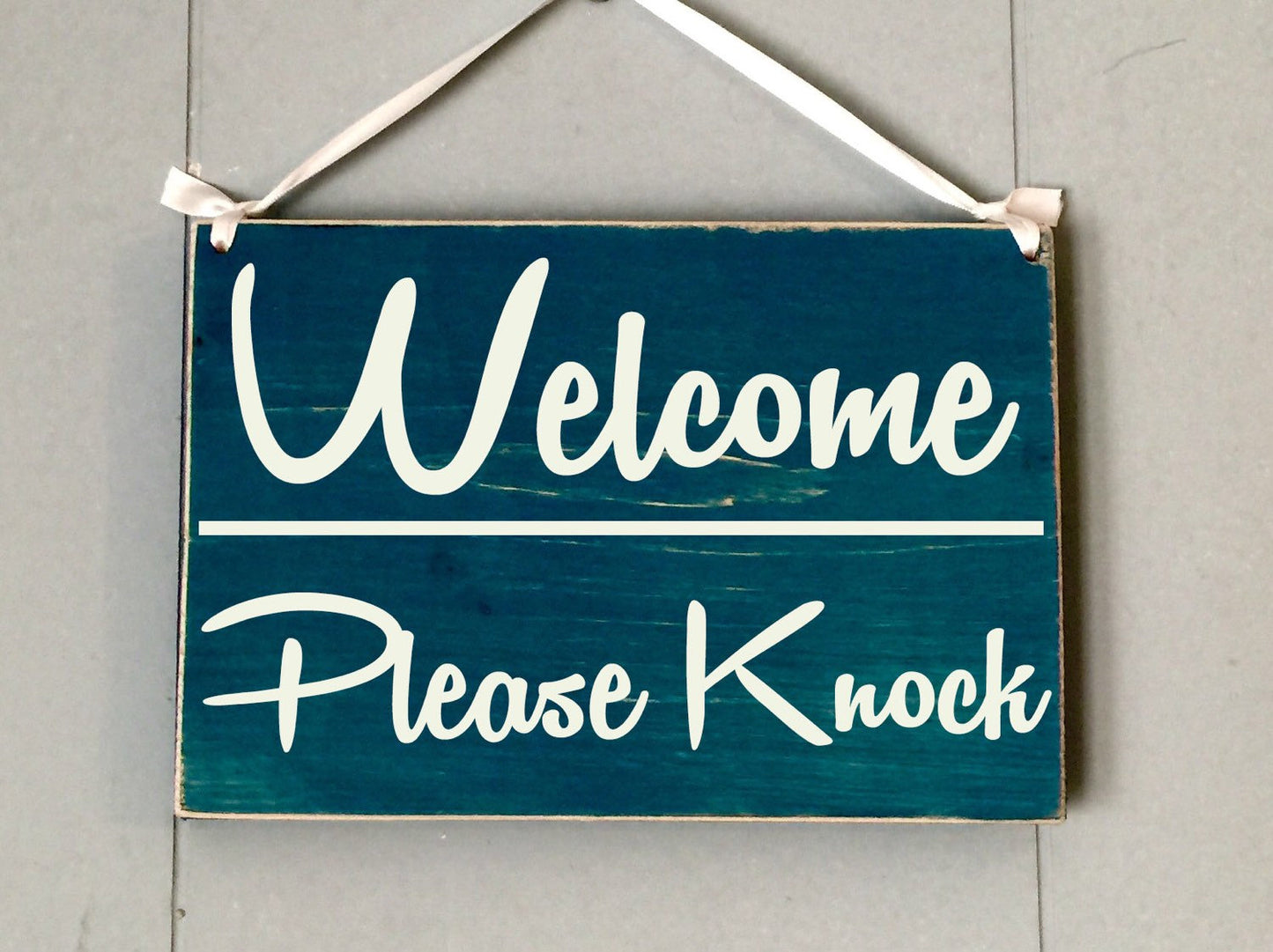 10x8 Welcome Please Knock Wood Business Sign