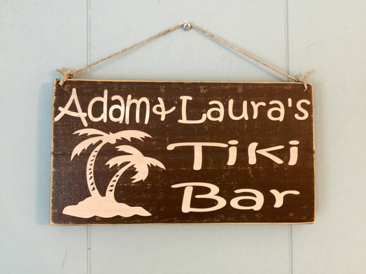 Personalized Name Tiki Bar Sign Custom Wood Sign Outdoor Patio Bar Tropical Beach Style Home Decor