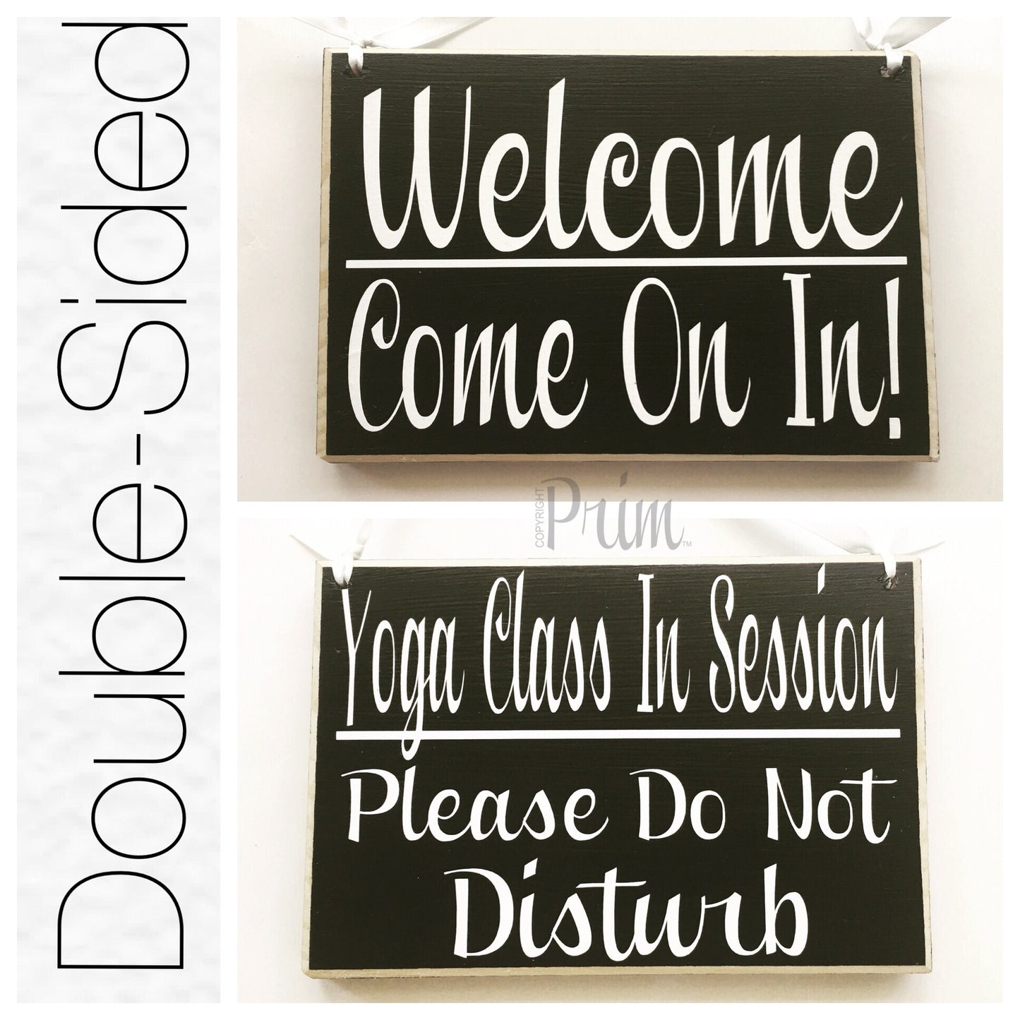 Double-Sided Welcome Yoga Wood Sign
