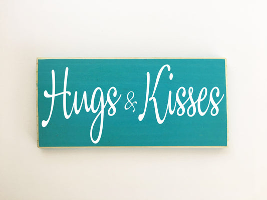 12x6 Hugs & Kisses Wood Love Valentines Wedding Sign